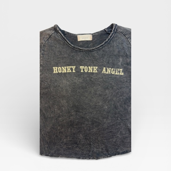 Altar’d State Charcoal Cropped Graphic Tee with 'Honky Tonk Angel'  Baby Tee XS - Picture 2 of 5